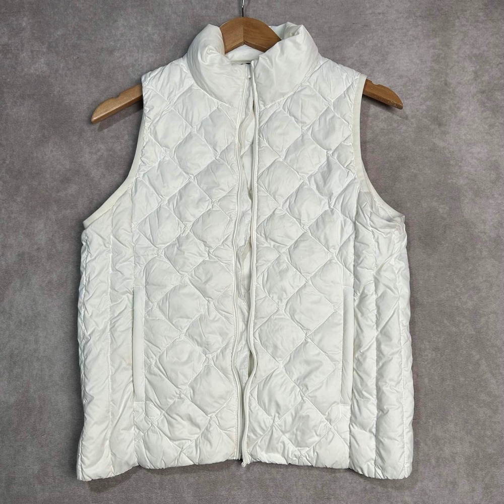 Tory Sport Womens White Quilted Down Puffer Vest Size S 38866 *Missing Zipper*